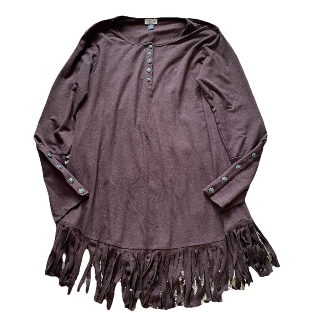 Tasha Polizzi Collection Tunic Top Shirt Fringe Large Western Brown Buttons